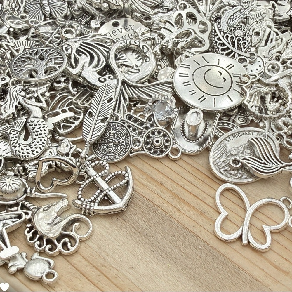 100 Tibetan Silver Tone Charms Mixed Lot Grab Bag